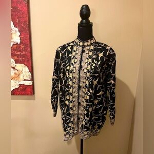 Vintage Cashmere Pashmina Group Embroidered Black & Gold Jacket, size L